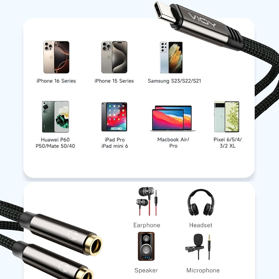 USB C To Dual 3.5mm Female Hea - đánh giá và giá Audio Splitter Y